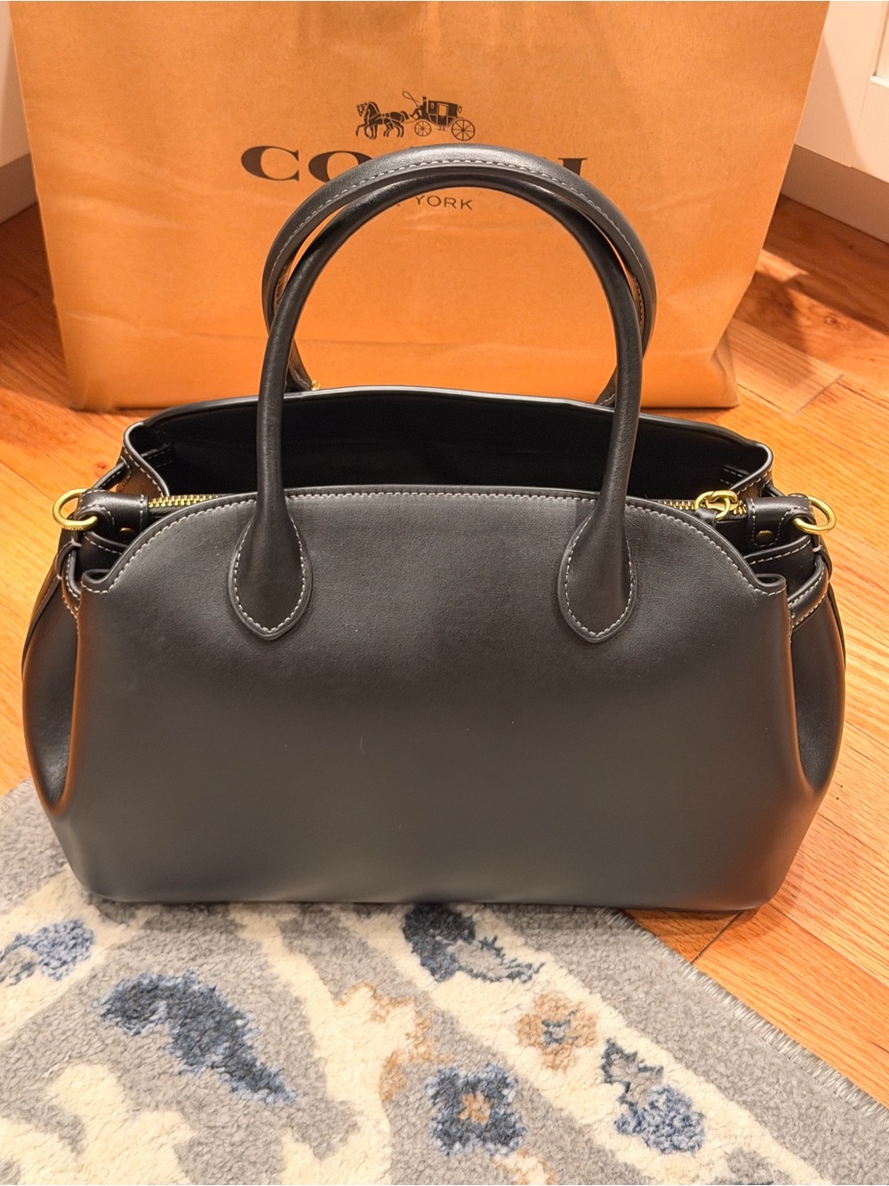 NWOT Coach EMPIRE 28 Black Leather Satchel with Gold Hardware - Picture 2 of 8